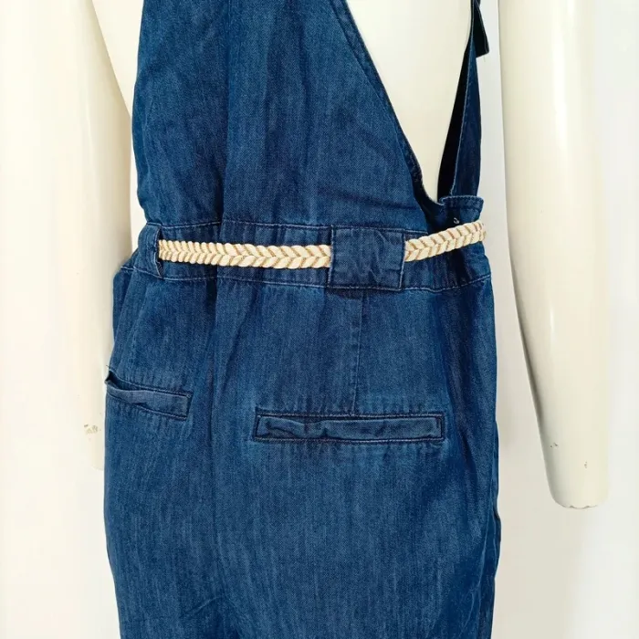 Salopette en jean bleu sans manches - ceinture corde - dos nu Taille M/L A396 - photo numéro 15