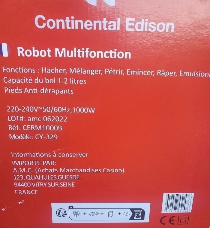 Robot Multifonction Continental Edison CERM1000B. - photo numéro 3