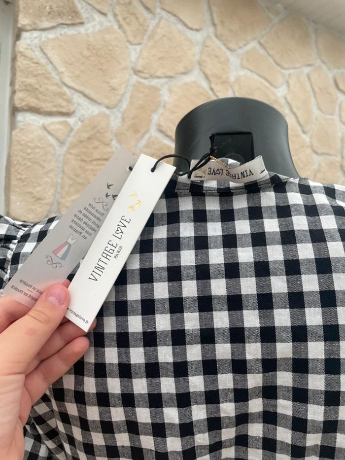 Neuve avec étiquette Robe vintage love taille 1 S M 36 38 blanche et noire à carreaux vichy - photo numéro 4