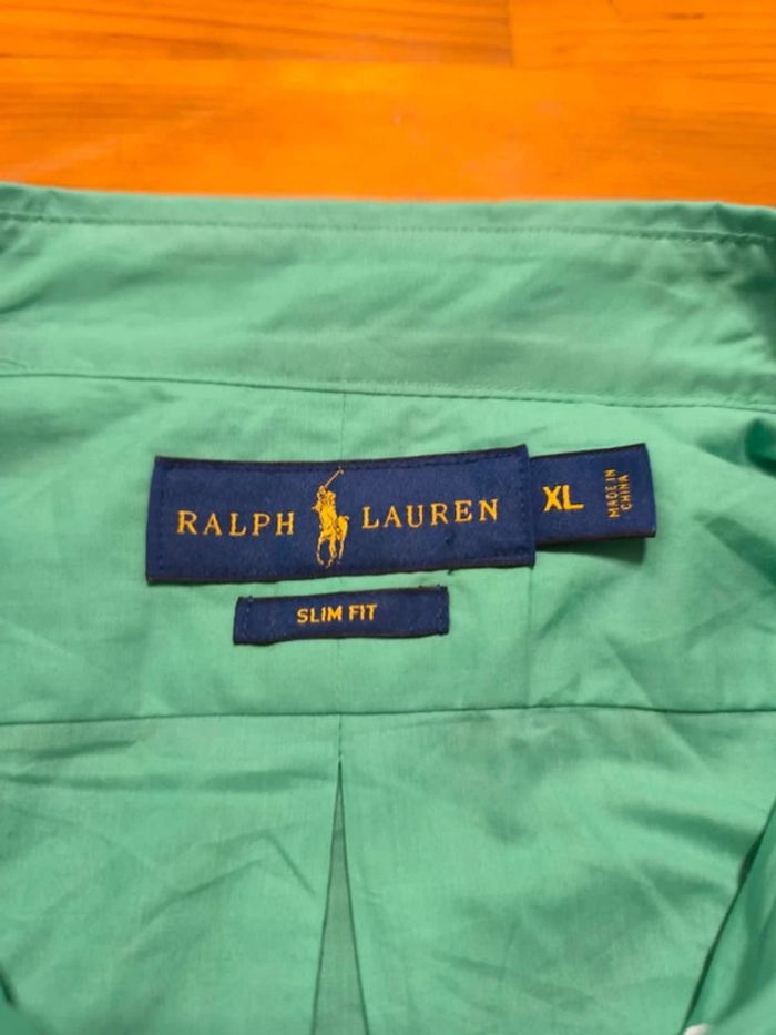 Chemise Ralph Lauren - Slim Fit - Logo brodé violet - Vert clair - Taille XL - photo numéro 8