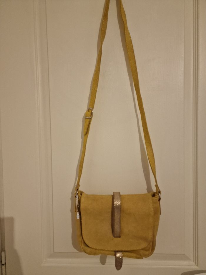 Sac Bandoulière Cuir Véritable - Jaune Moutarde - photo numéro 2