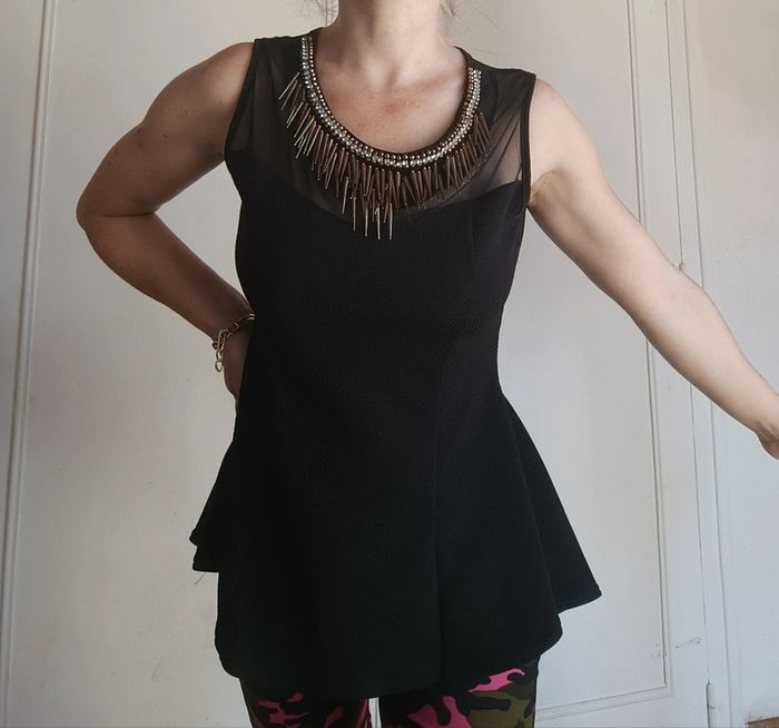 💎 blouse top voile transparent et décor doré t s 36 m 38 vintage y2k 90s 2000 - photo numéro 5