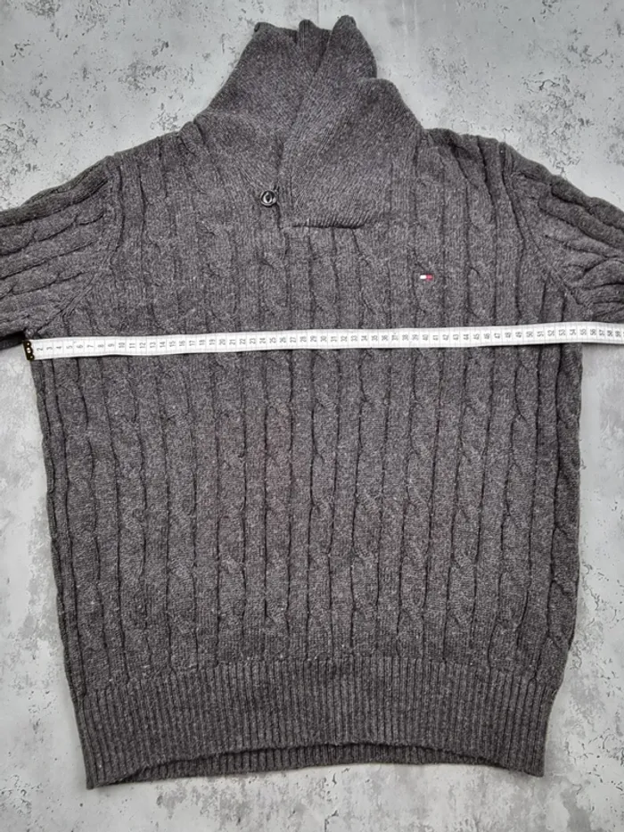 Pull col châle gris Tommy Hilfiger – Taille L Homme (mesures en photos) - photo numéro 6