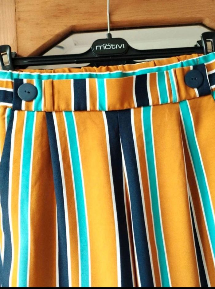 Pantalon fluide  bleu  marine  moutarde rayé  Zara XS Excellent état - photo numéro 5