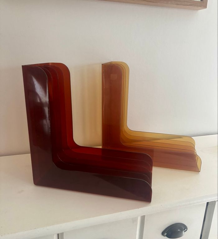 Vintage lot de deux range vinyles marron miel fumé