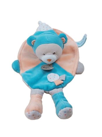 Doudou plat ours Capucin BABY NAT' BABYNAT BN712 orange bleu blanc gris étoiles sos doudou