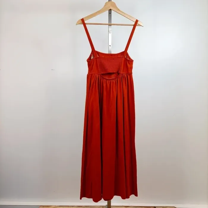 Robe longue rouille à fines bretelles et broderies florales sur le buste – taille 38 A859 - photo numéro 5