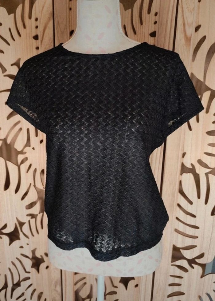 Blouse noire ajourée L/40 - Nouette dos & taille entrelacée Shein