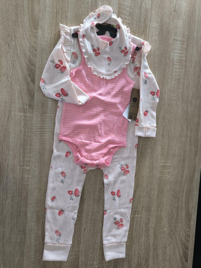 Ensemble dors-bien cerises + bavoir + body - 3 pièces - Rose