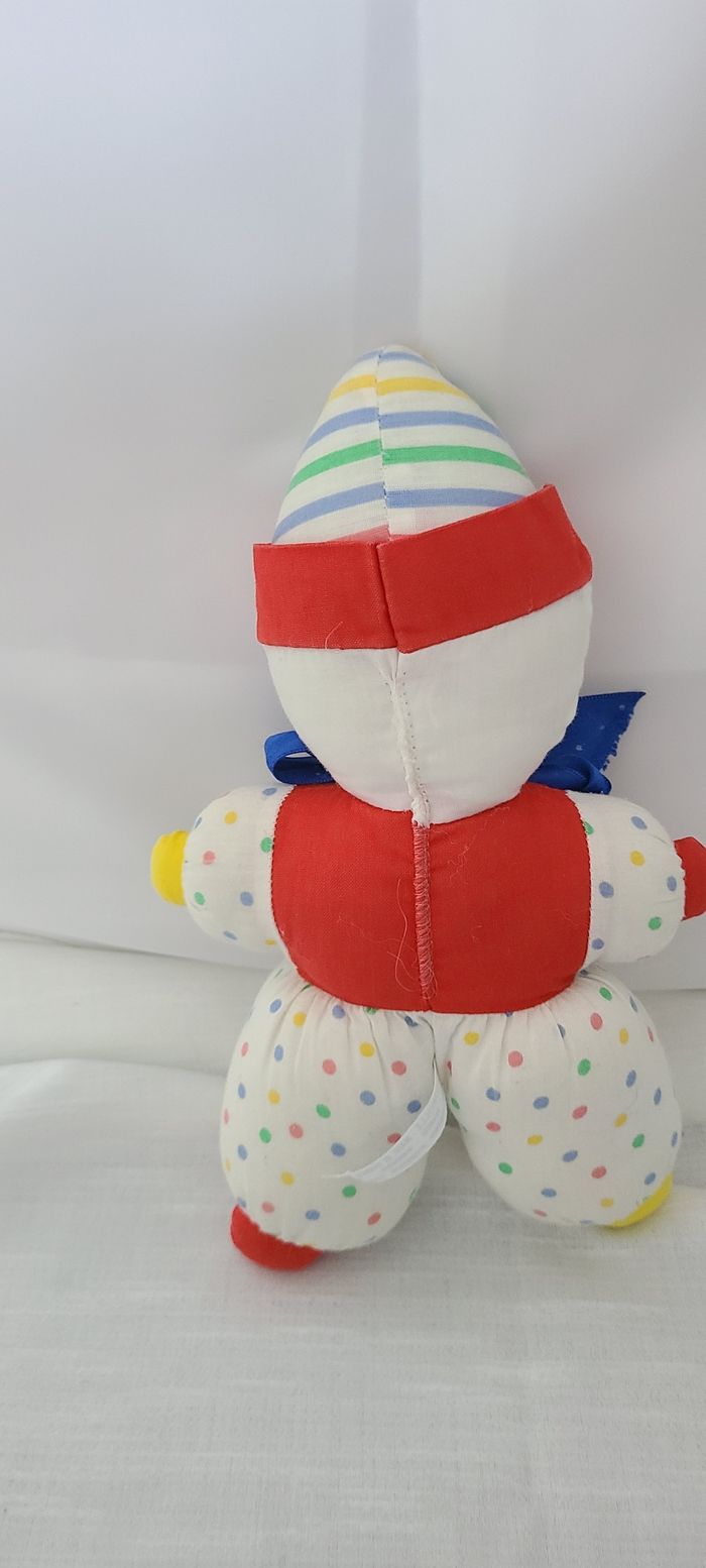 Doudou Peluche Vintage Clown Corolle Blanc Jaune Rouge Bleu Pois - photo numéro 3
