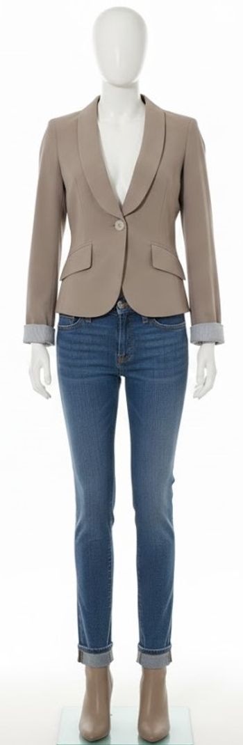 Superbe Veste Blazer Taupe / Beige – Coupe Cintrée & Col Châle – Chic & Intemporelle