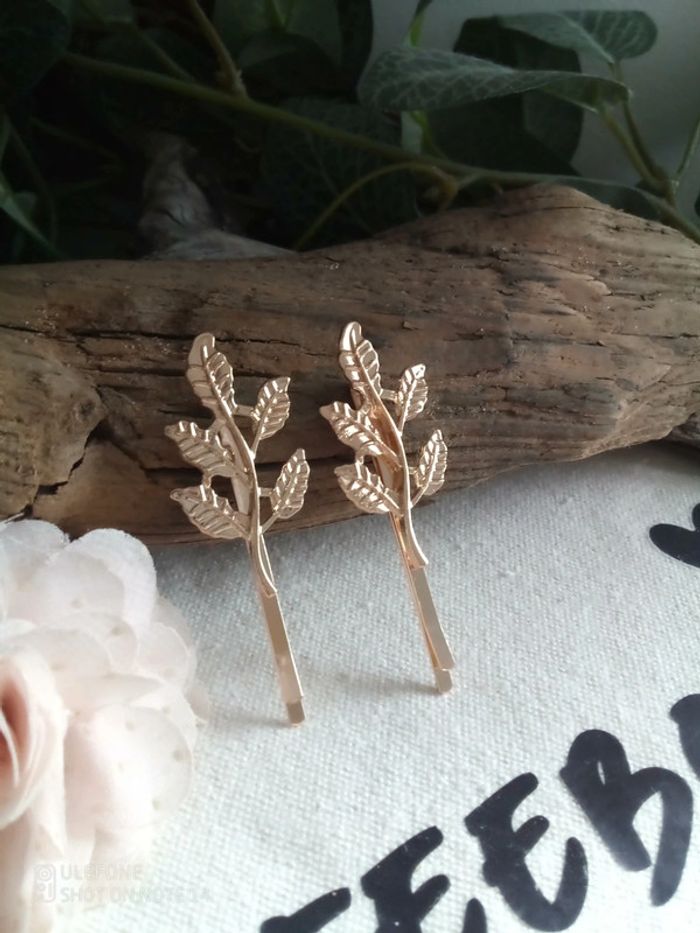 Barrettes bohèmes feuilles dorées