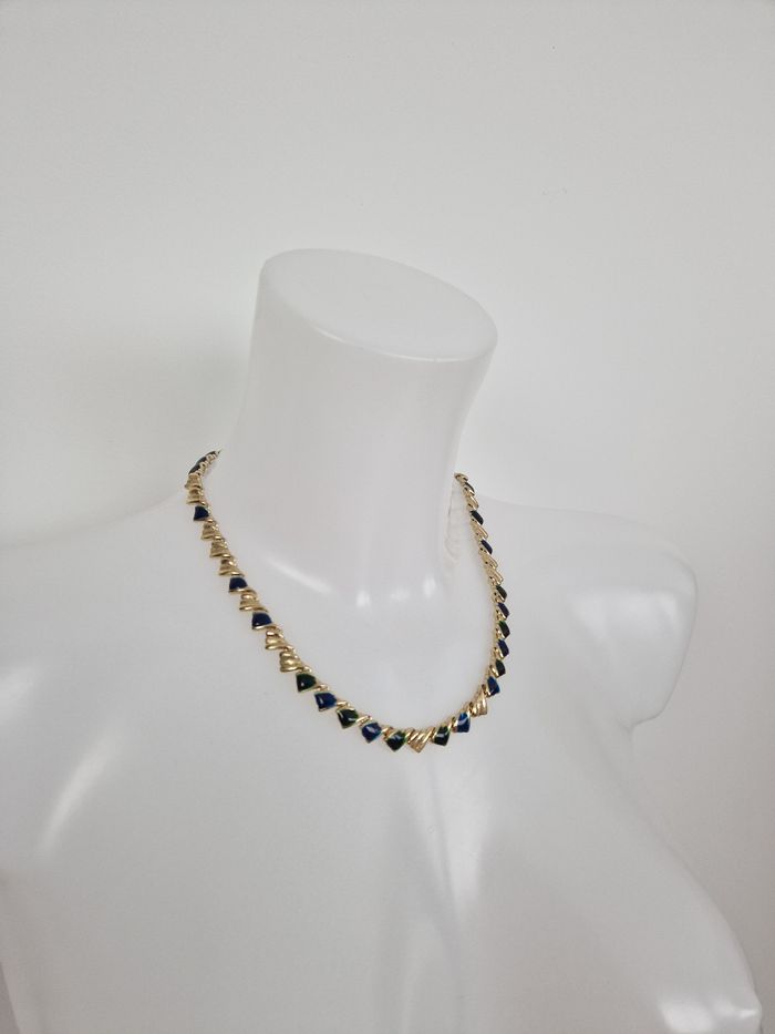 Collier vintage doré avec touche bleu et vert - photo numéro 2