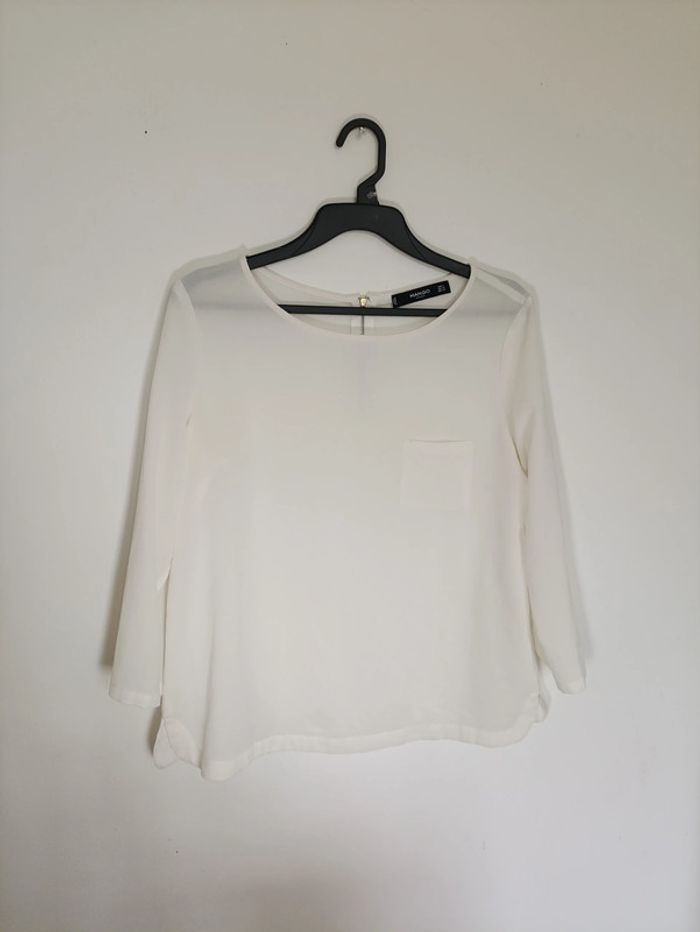 Haut blanc fluide manches 3/4 – Mango Basics Vintage cute
