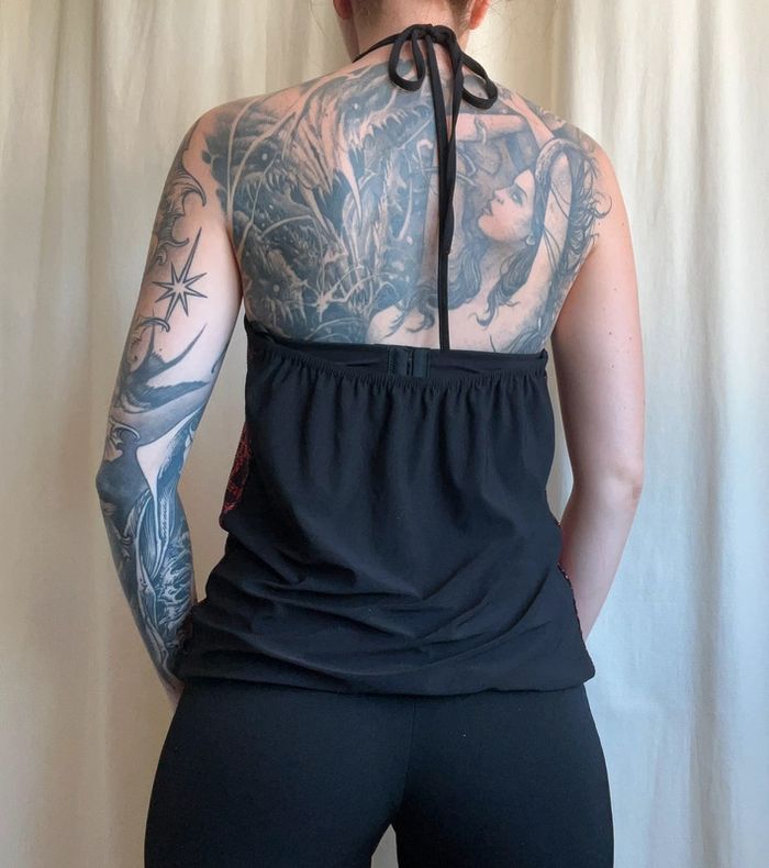 Top vintage dos nu pailleté rouge/noir Coquette made in France 🇫🇷 y2k - Taille S/M/L - photo numéro 5