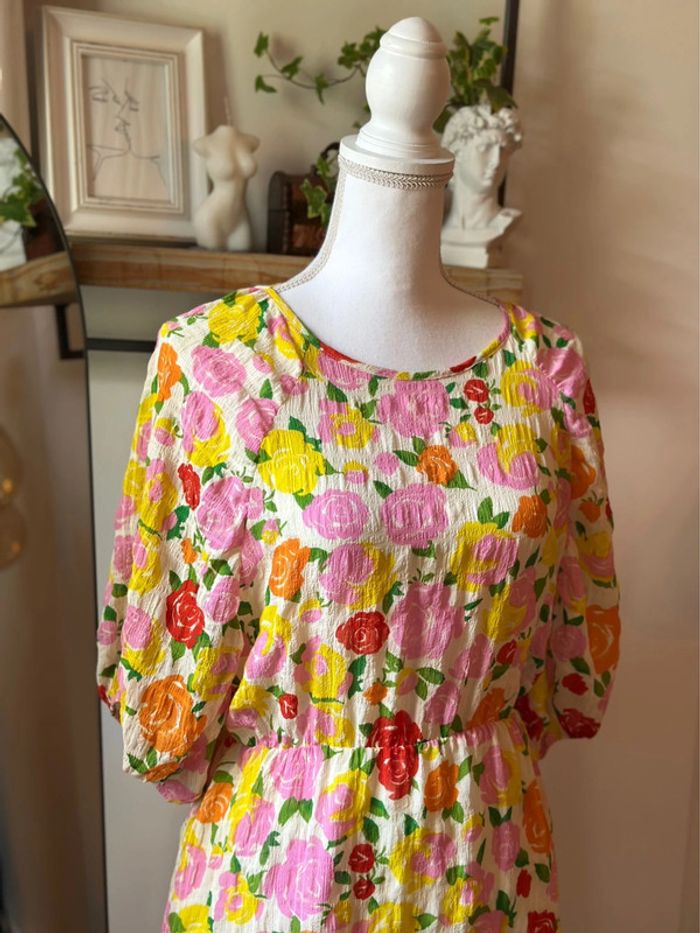 Robe d’été fleurie dos lacé Mango – taille L - photo numéro 4