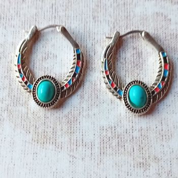 créoles argentées imitation turquoise