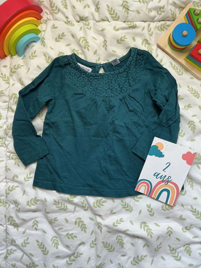 teeshirt manches longues bleu canard 2 ans okaidi - photo numéro 2