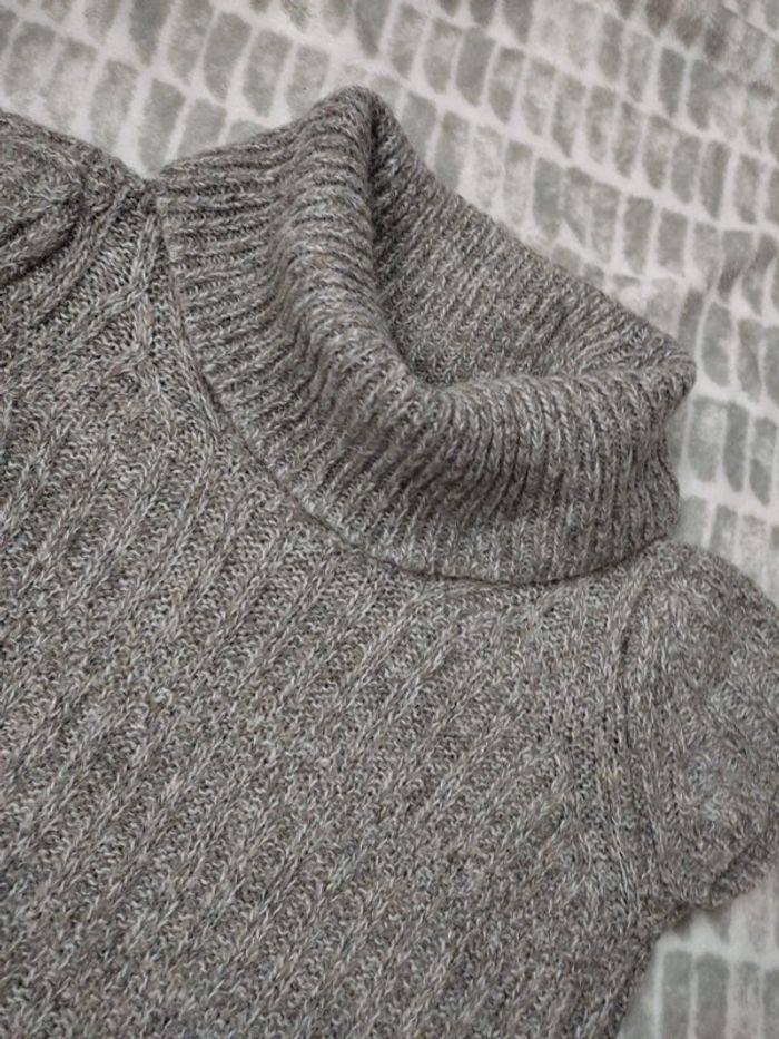 Pull tunique manches courtes gris beige mohair col roulé camaïeu taille 38 - photo numéro 2