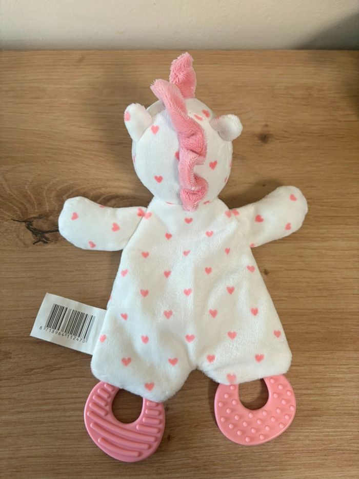Doudou plat licorne rose blanc anneau dentition zd trading action - photo numéro 3