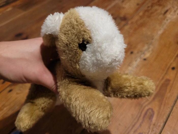 RARE Boulgom Lapin miel brun marron blanc 22cm peluche doudou collection Made in France