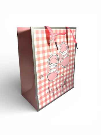 Sac cadeau "C'est une fille" motif chaussures rose 18 x 23 x 10 cm Neuf 