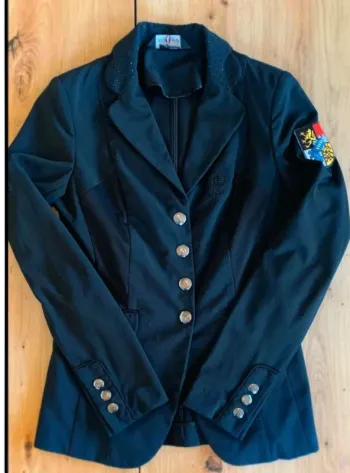 Veste de  Concours d’Équitation  Kingsland  Taille  34, Logo Brodé,  Strass au  Col,  Très  Bon État