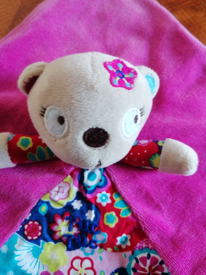 Doudou plat tête de souris rose fushia tuc tuc - photo numéro 2