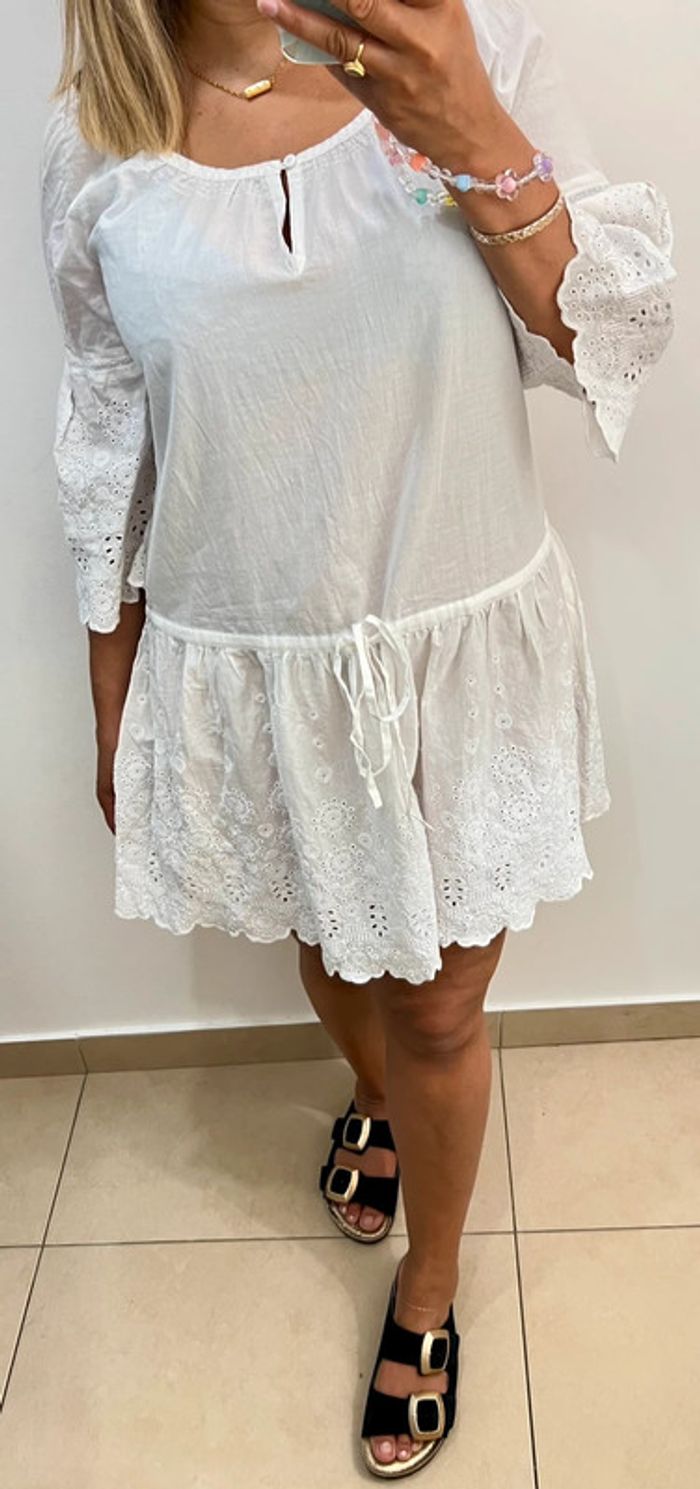 💎Robe Tunique blanche brodée Comptoir des Cotonniers – Taille 38 - photo numéro 3
