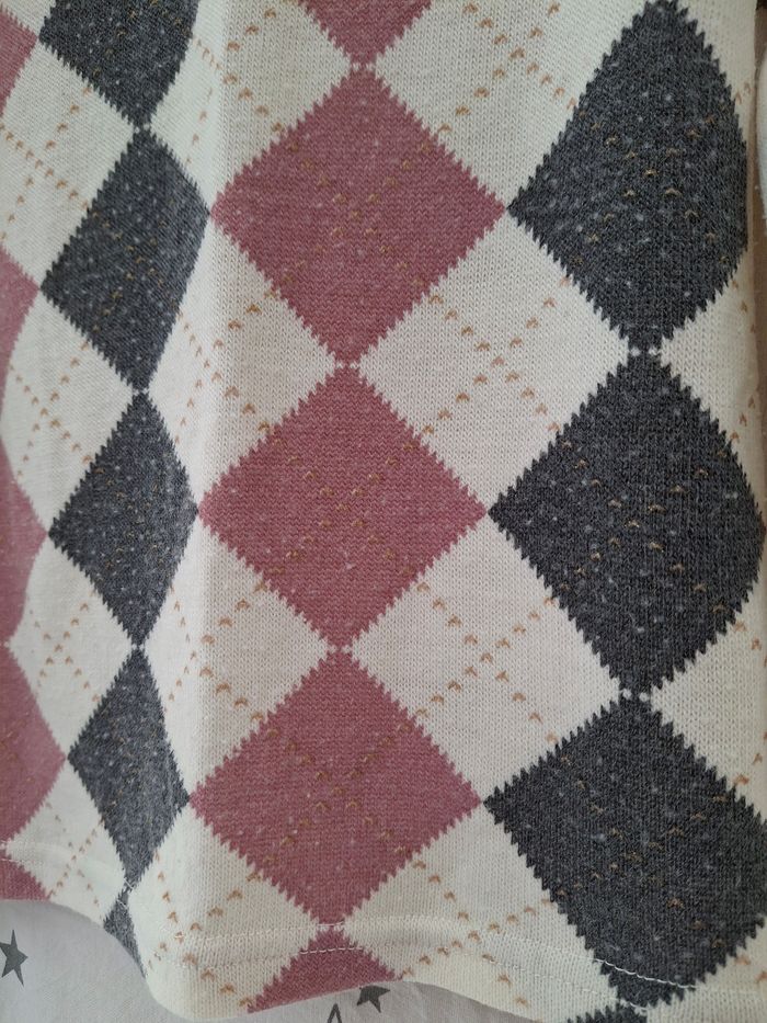 Pull moulant col roulé blanc à losanges rose et noir 12 ans - photo numéro 3