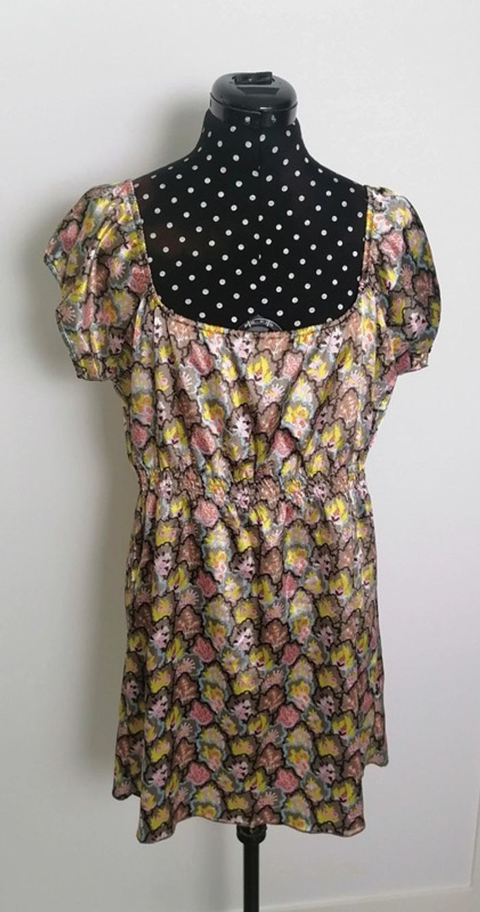 Tunique satin fleurs beige jaune rose Taille L Lola Espeleta - photo numéro 8