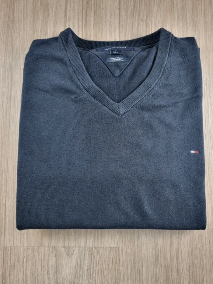 Pull a coll V bleue Cachemire Tommy Hilfiger Homme Taille M
