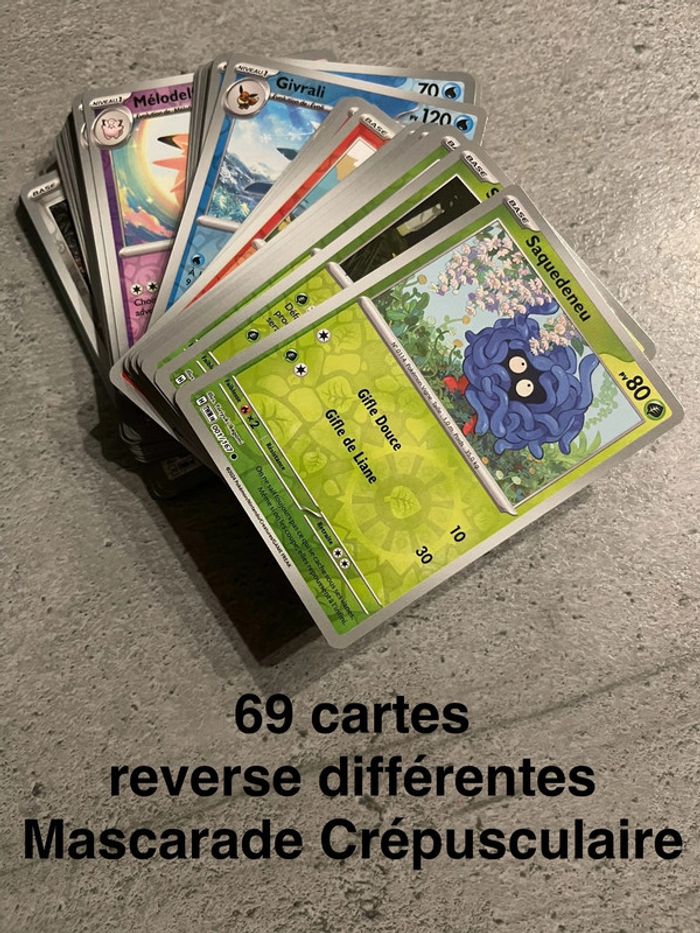 69 cartes Pokémon reverse différentes Mascarade crépusculaire