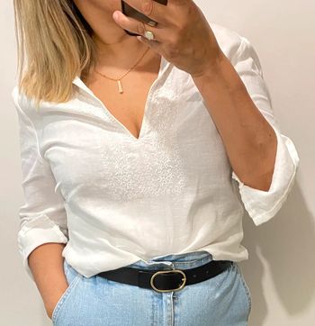 🤍 Blouse blanche en lin brodée – Promod Taille 38