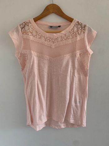 Tee shirt rose à broderie et dentelle Kiabi