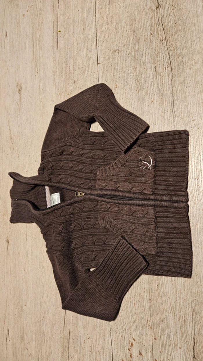 Gilet brun foncé torsadé, à tirette et col montant, H&M LOGG, taille 3/4 ans, nickel - photo numéro 3