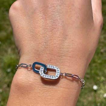Bracelet scintillant avec strass en acier inoxydable (acier chirurgical) et hypoallergénique argenté