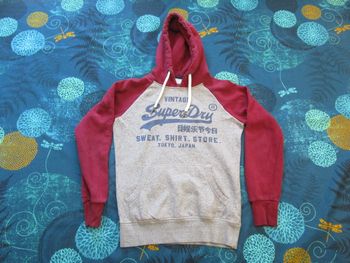Sweat à capuche épais SuperDry Taille M 38 gris bordeaux (P152)