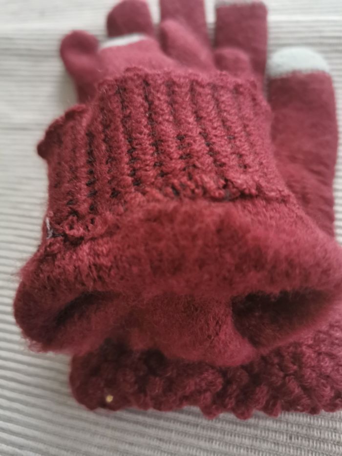 Gants torsadé bordeaux - photo numéro 3