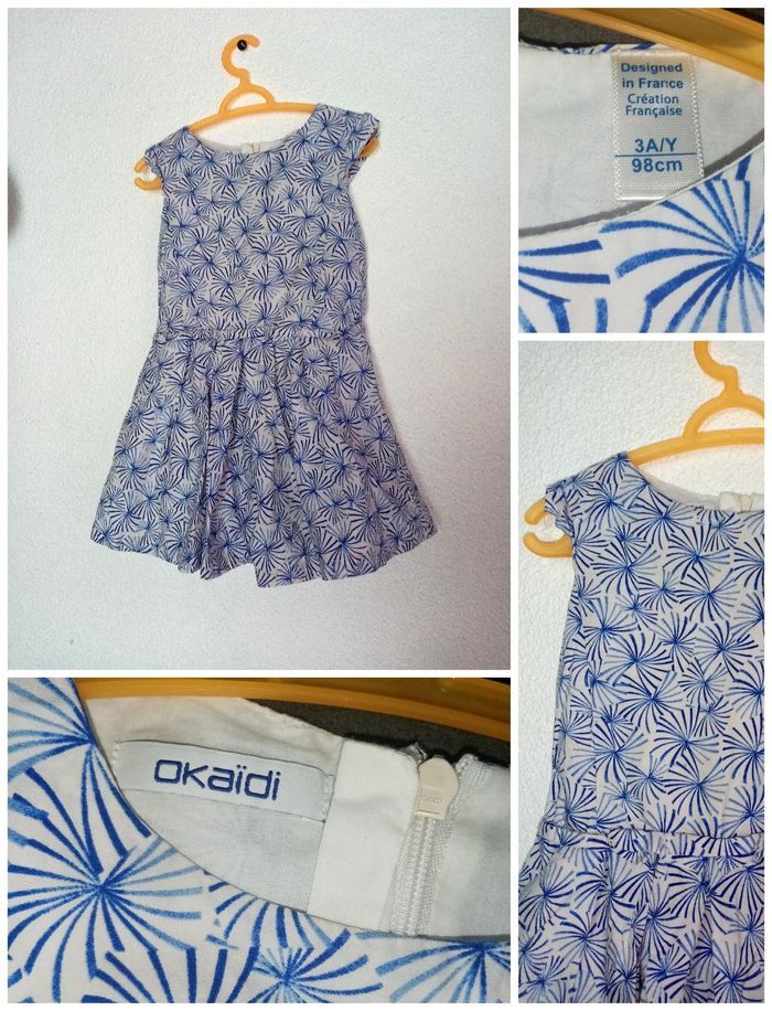 3 ans okaidi robe imprimée bleue print été /Excellent état - photo numéro 3