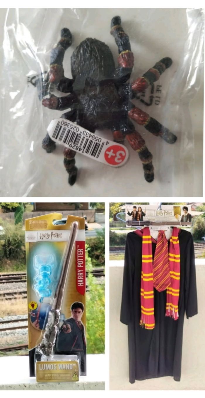 Déguisement Harry Potter 7/10 ans Gryffondor baguette lumos wand et mygale