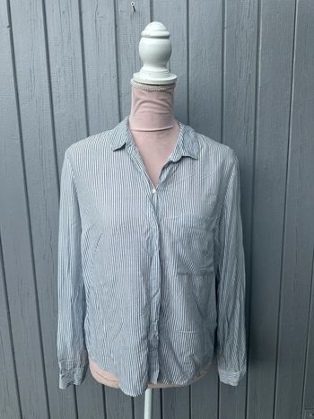 Chemise manches longues légère rayé grise blanche été Bershka 38/M