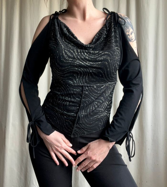 Top paillettes manches fendues Goth y2k vintage annees 2000 - Taille S/M