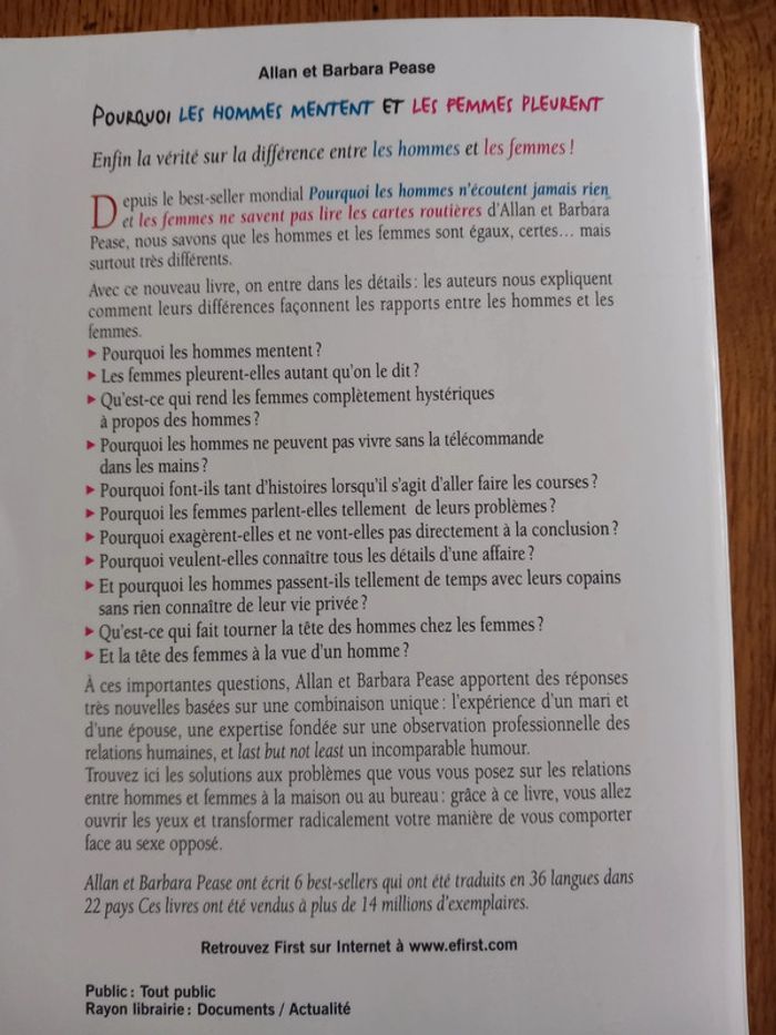 Livre : Pourquoi les hommes mentent et les femmes pleurent. - photo numéro 2
