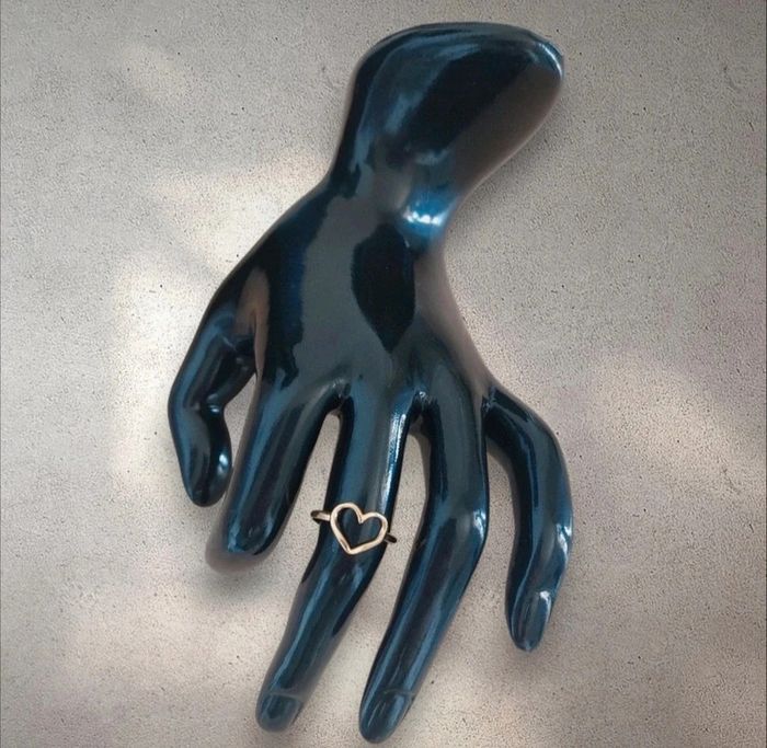 Bague fine en forme de cœur ajustable acier inoxydable dorée neuve - photo numéro 3