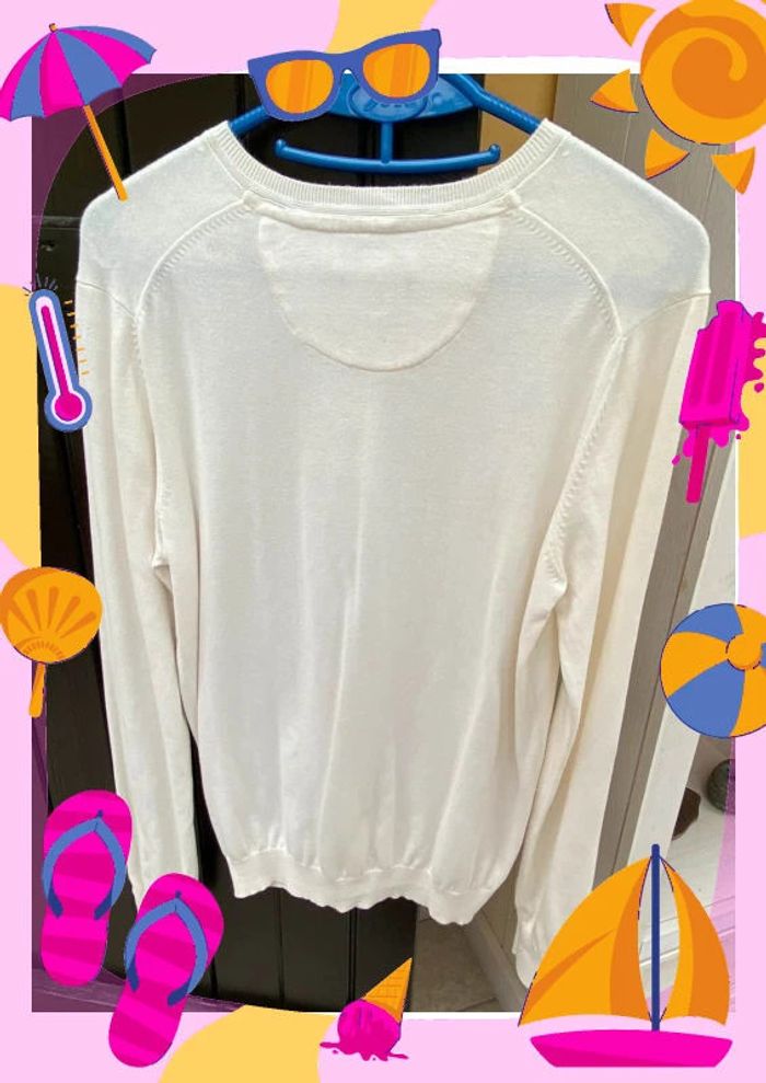 Sweat à col V Celio M 38 blanc crème - photo numéro 3