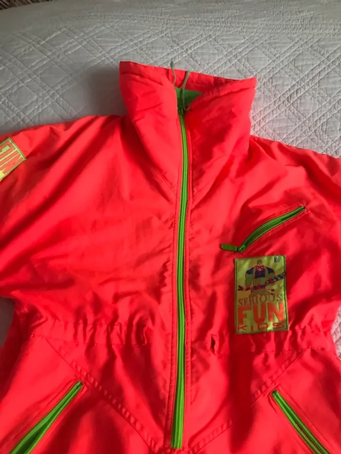 Salopette combinaison de ski rétro vintage orange fluo années 80 xs ou 12 ans - photo numéro 4