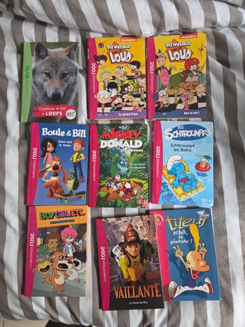 Lot 9 livres bibliotheque rose et verte