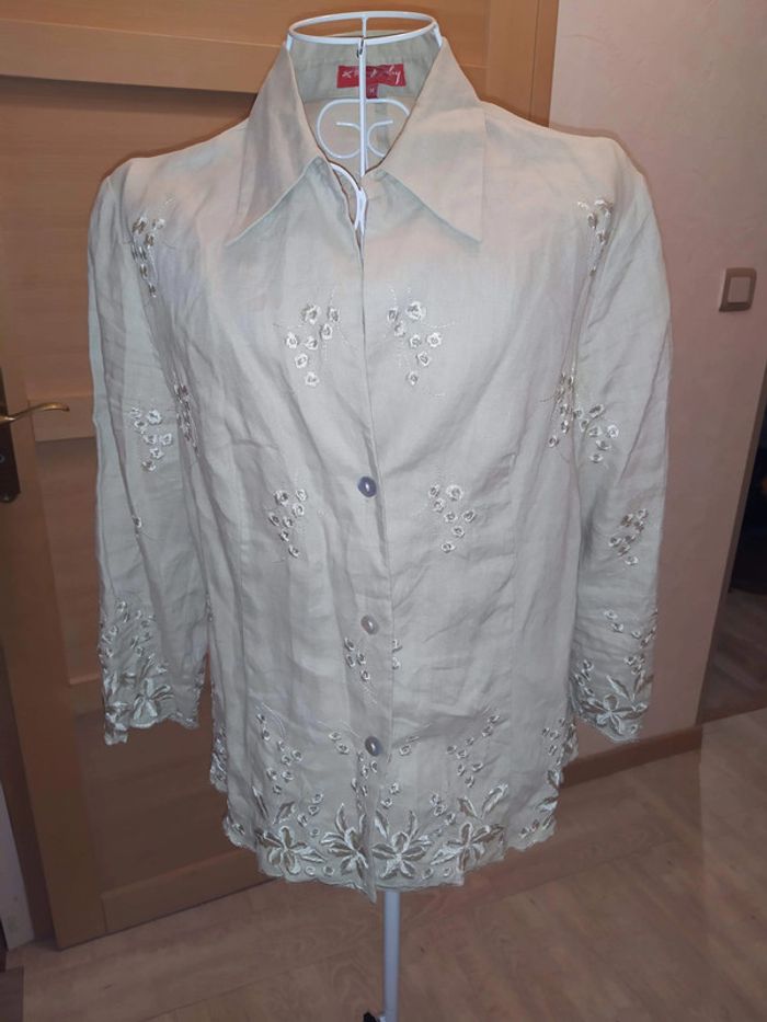Ensemble robe et veste beige brodé René Derhy - photo numéro 7