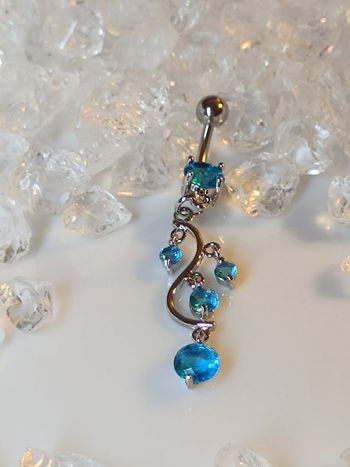  Piercing Au Nombril Vigne Acier Inoxydable Zircone 1.6mm x 10mm STRASS bleu aqua pendant fantaisie 